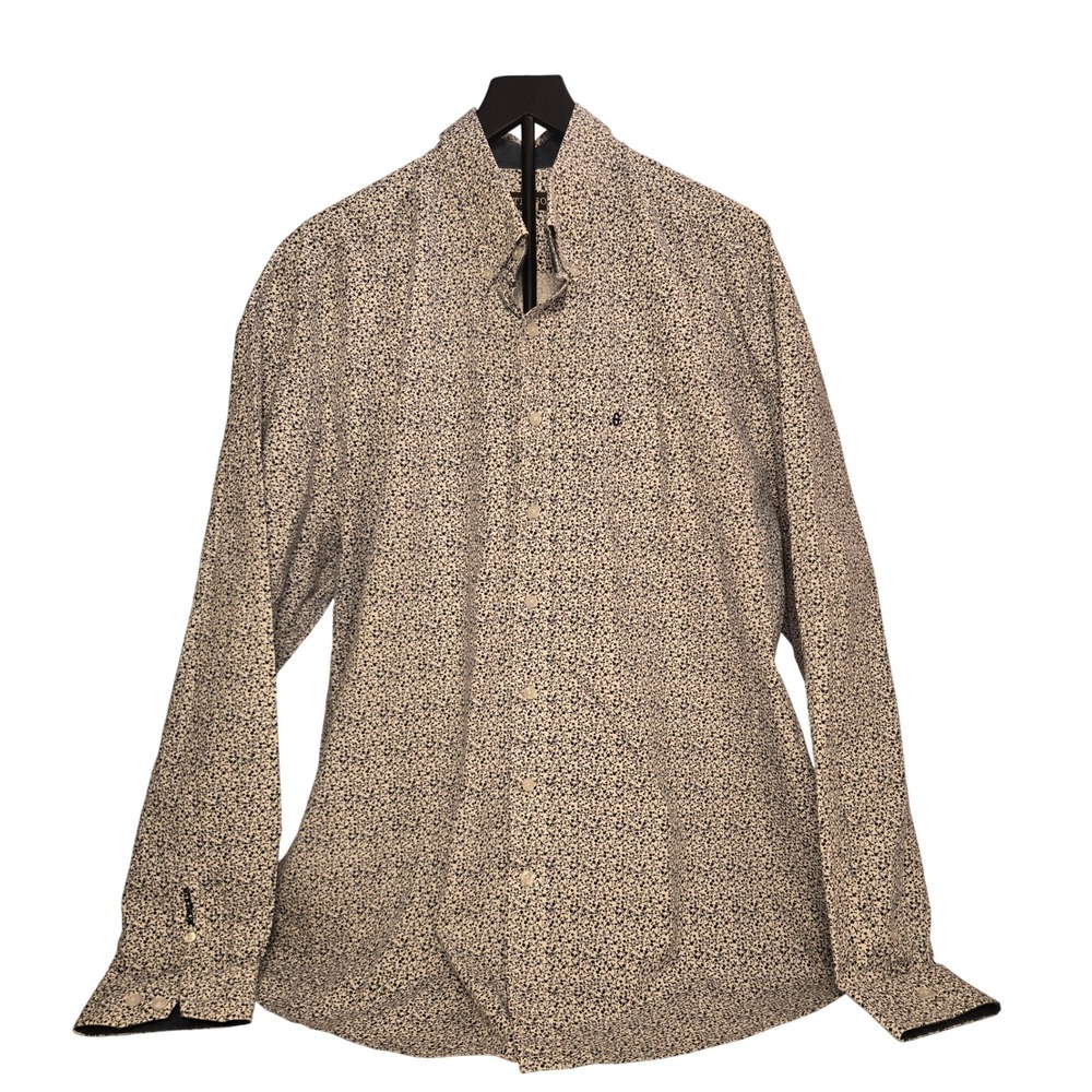 STETSON Mens 2XL Button Down Shirt White Floral Print Long Sleeve Casual Western